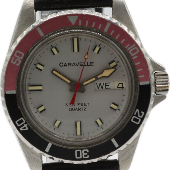 Vintage 36mm Caravelle Paddle Hand Diver Men's Quartz Wristwatch Swiss Steel - Picture 1 of 1